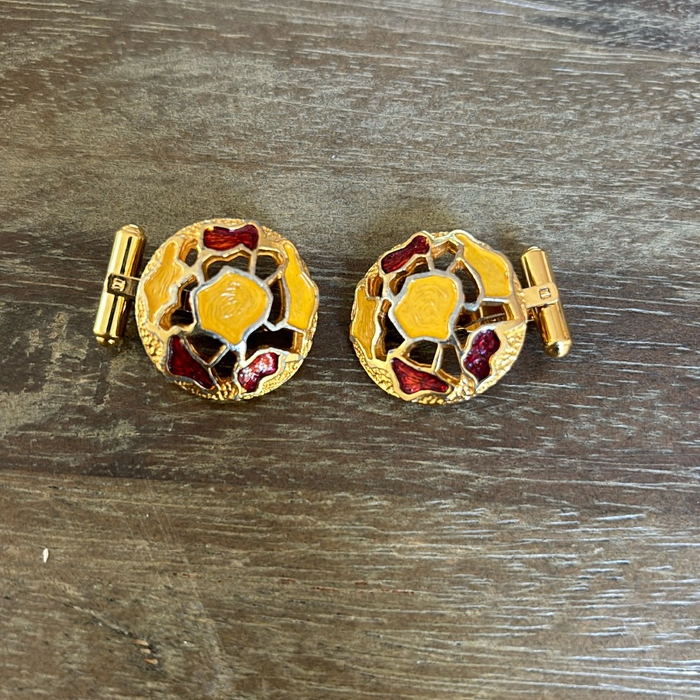 Vintage Christian Dior Gold Mosaic Cuff Links